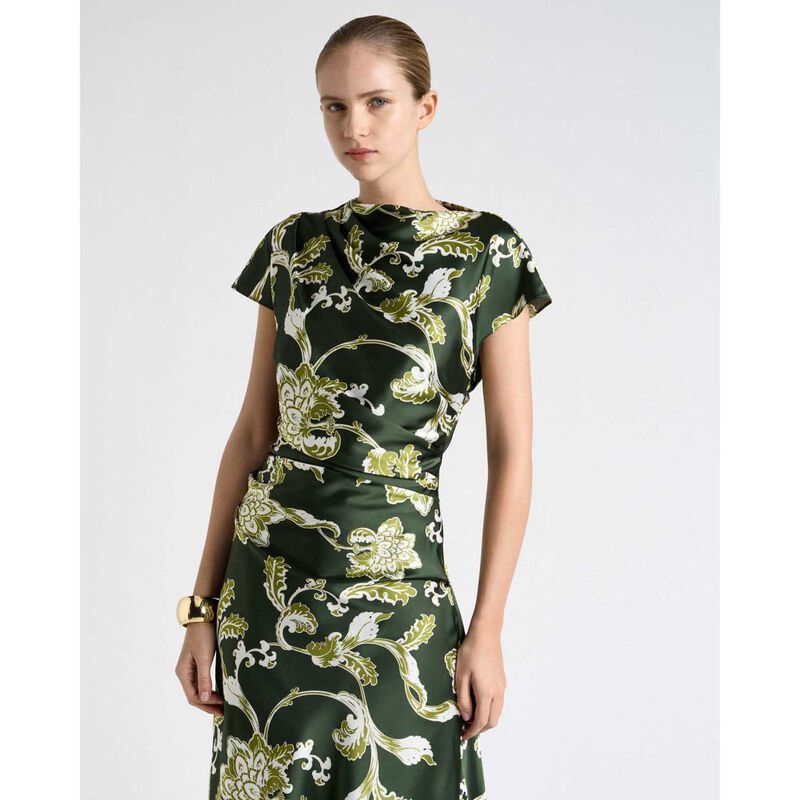 Cue Green Chintz Floral Draped Midi Dress image number 3